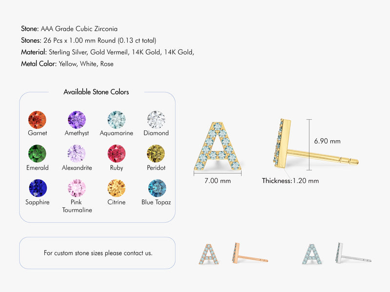Birthstone Initial Letter Stud Earrings