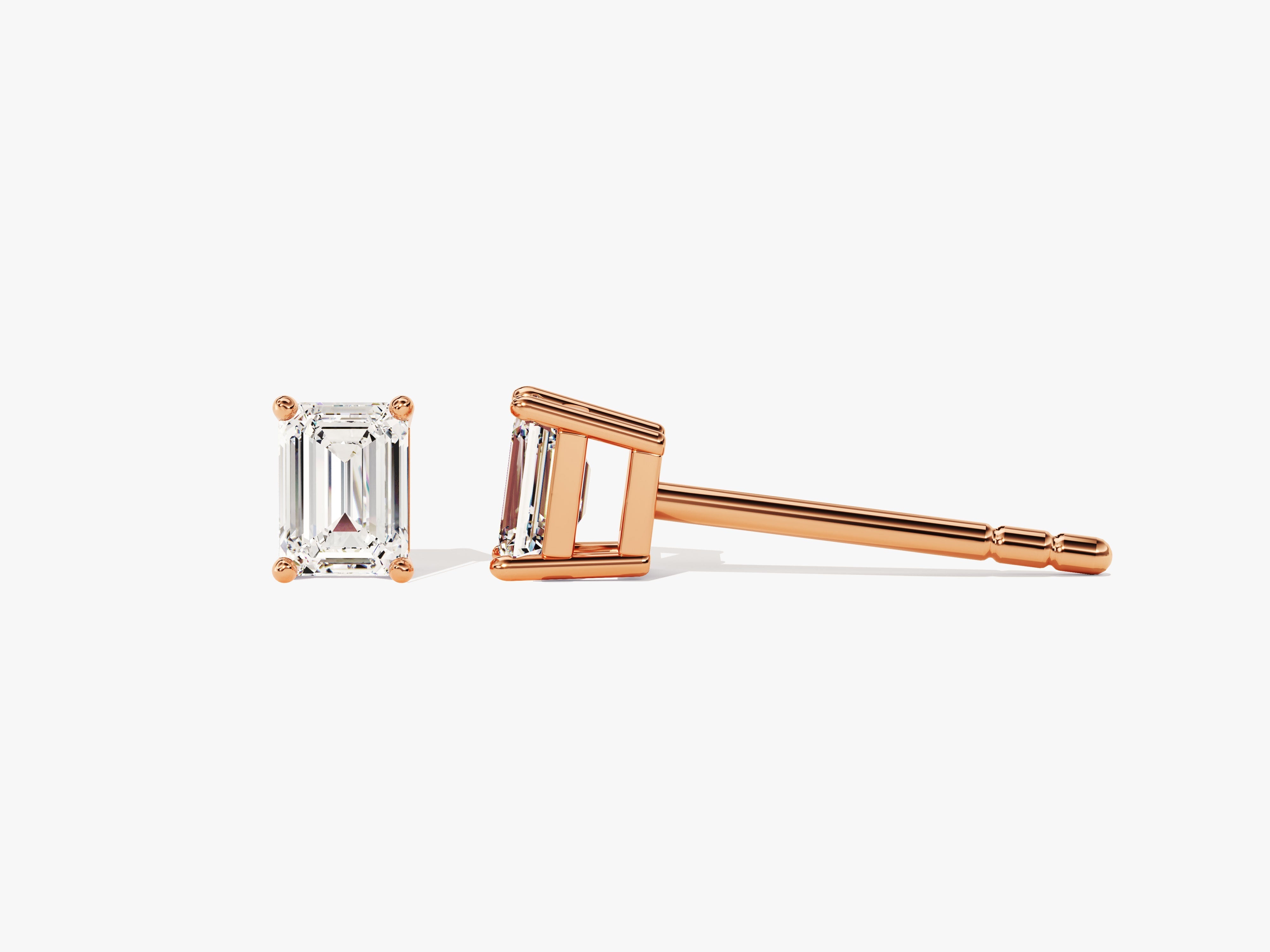Emerald cut diamond stud earrings in rose gold
