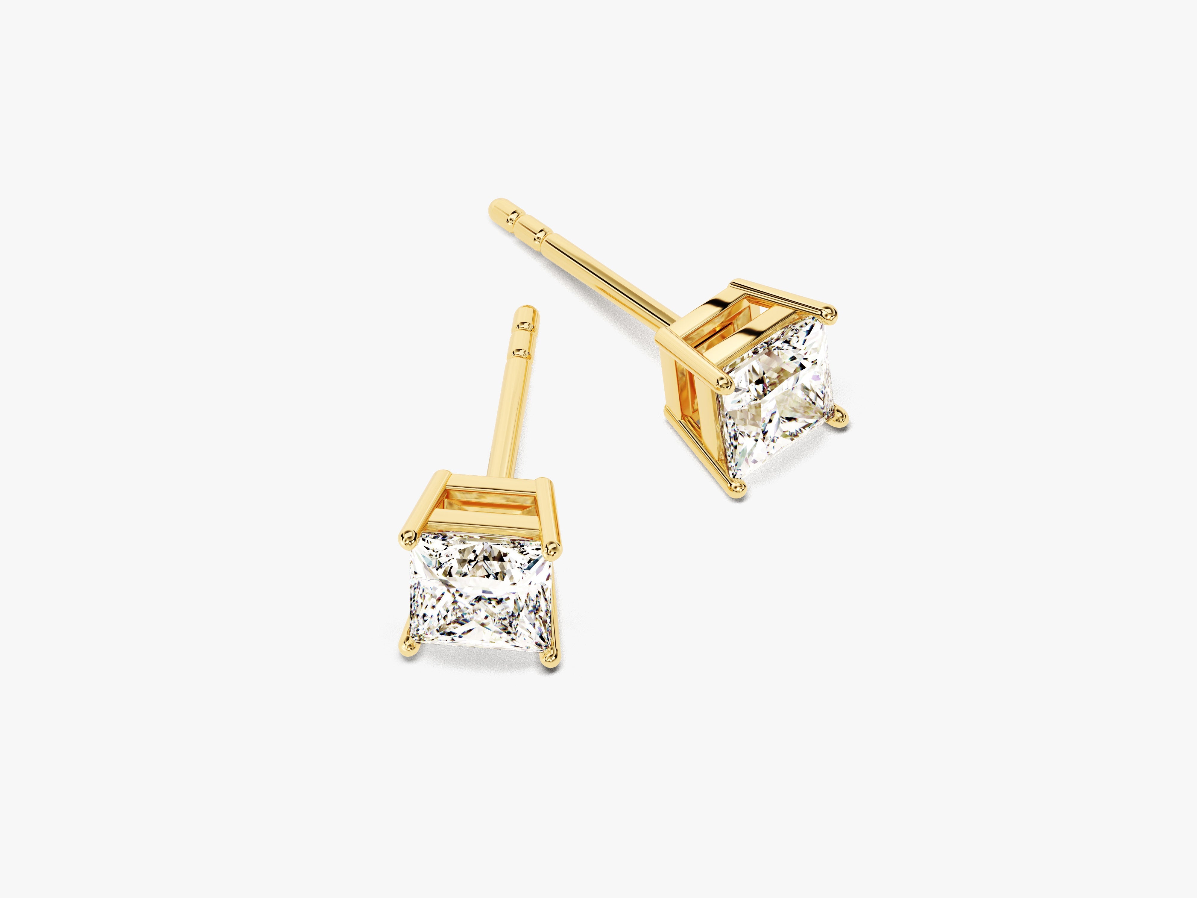 Gold princess cut diamond stud earrings for jewelry lovers