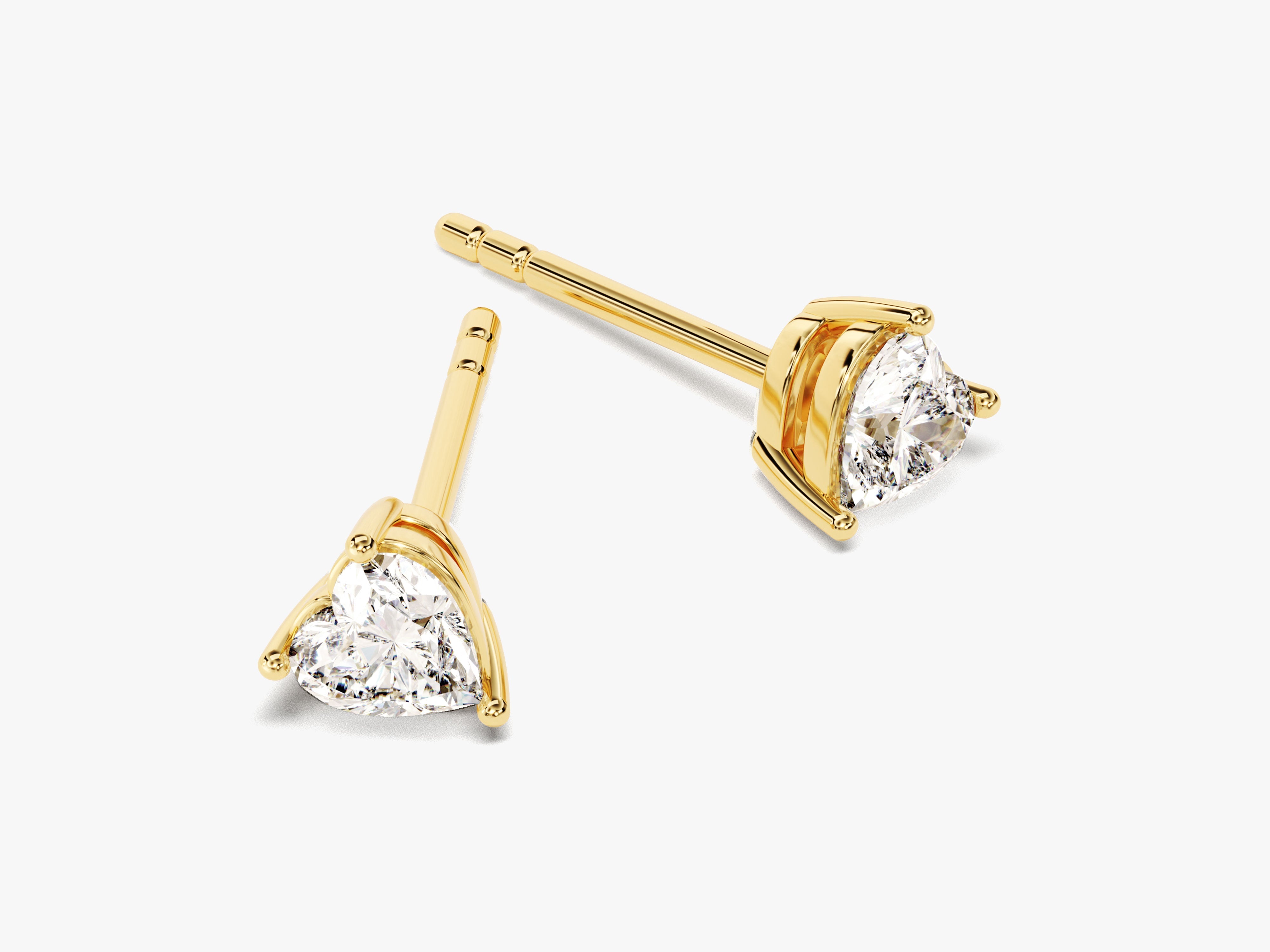 Gold diamond stud earrings, heart-shaped gemstone jewelry