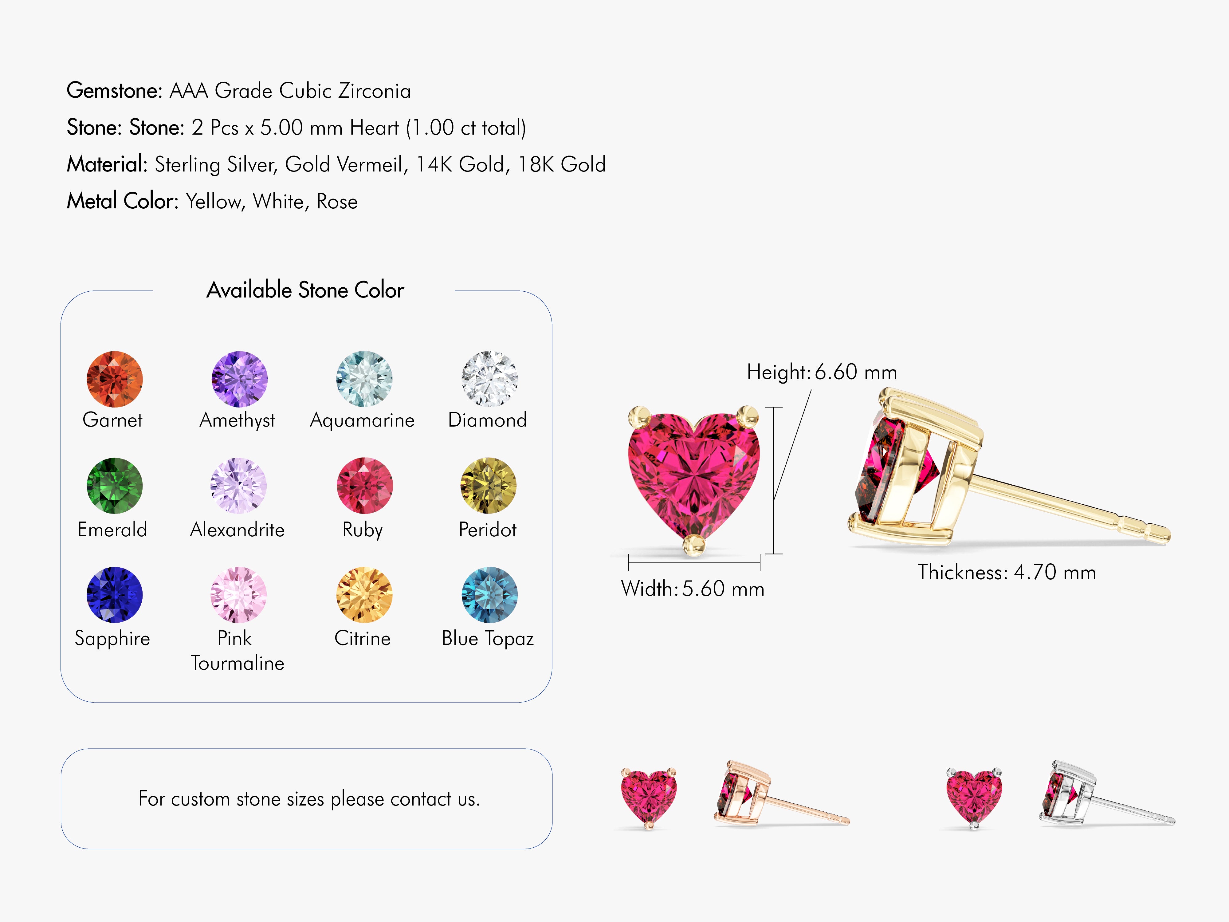 Heart-shaped cubic zirconia earrings in gold vermeil, 14K, 18K gold
