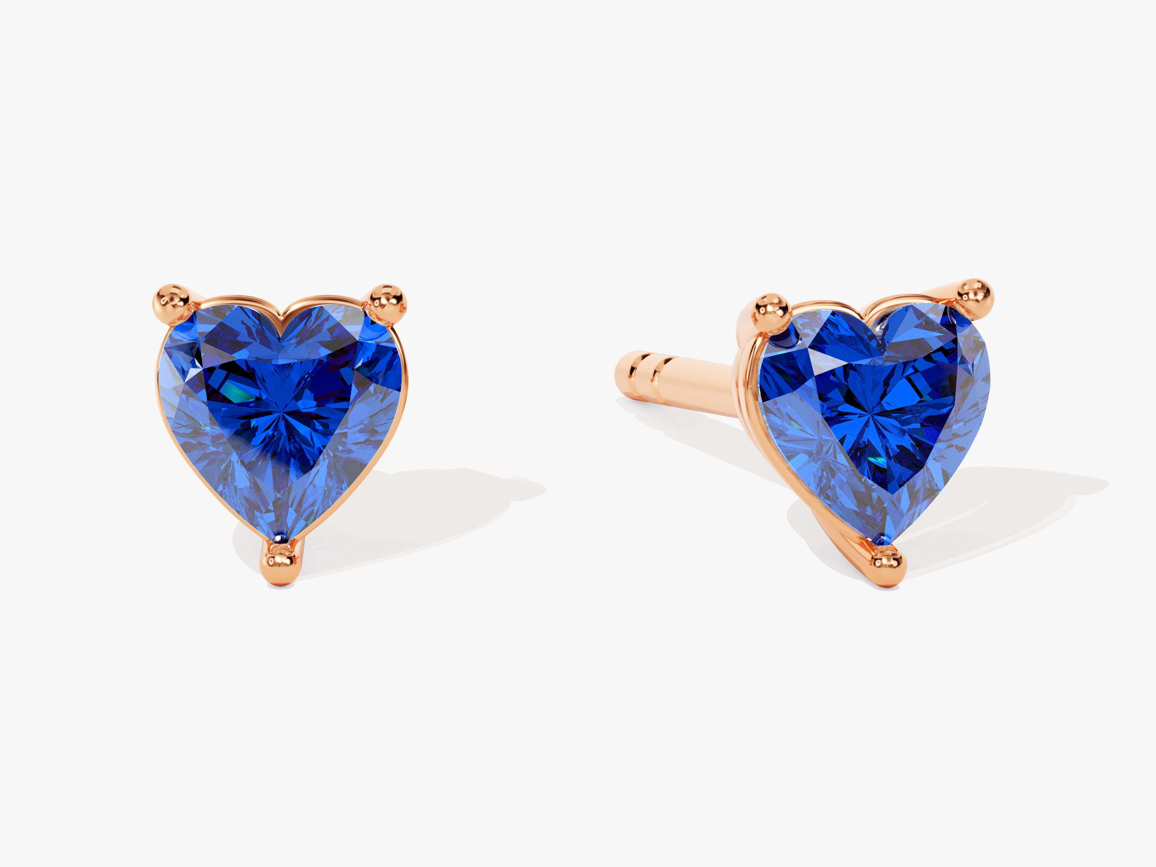 Heart Cut Sapphire Stud Earrings in 14k Solid Gold