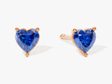 Heart Cut Sapphire Stud Earrings in 14k Solid Gold
