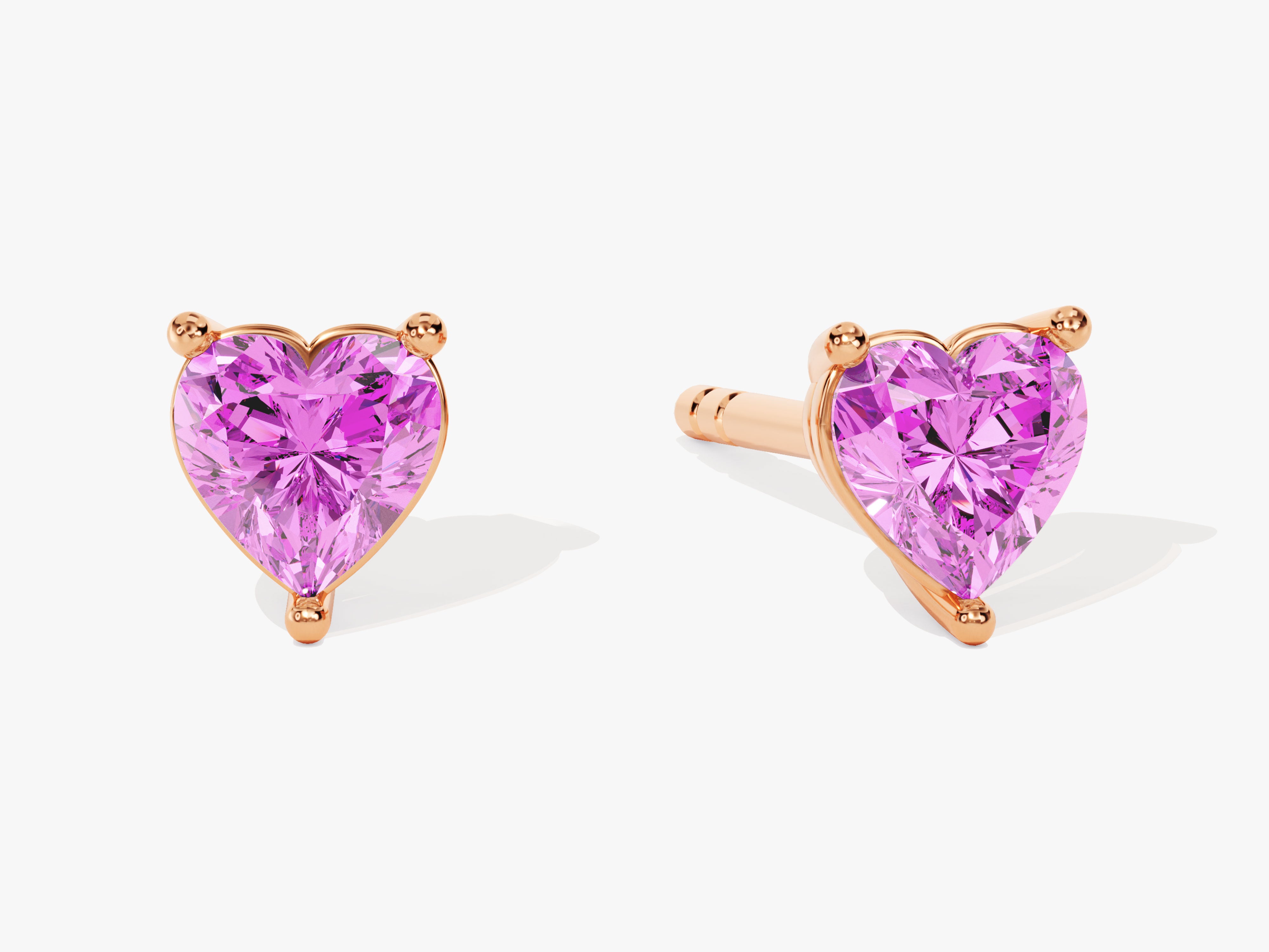 Heart Cut Pink Tourmaline Stud Earrings in 14k Solid Gold