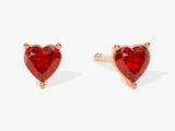 Heart Cut Ruby Stud Earrings in 14k Solid Gold