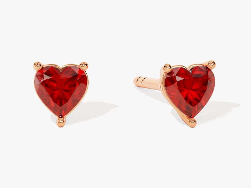 Heart Cut Ruby Stud Earrings in 14k Solid Gold