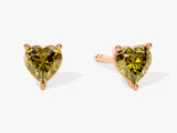 Heart Cut Peridot Stud Earrings in 14k Solid Gold