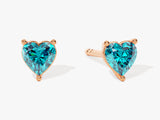 Heart Cut Blue Topaz Stud Earrings in 14k Solid Gold