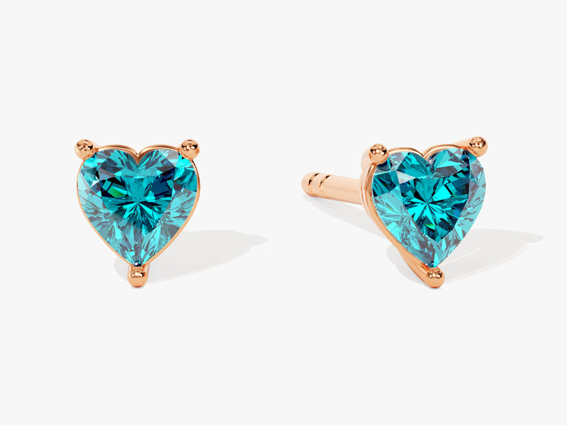 Heart Cut Blue Topaz Stud Earrings in 14k Solid Gold