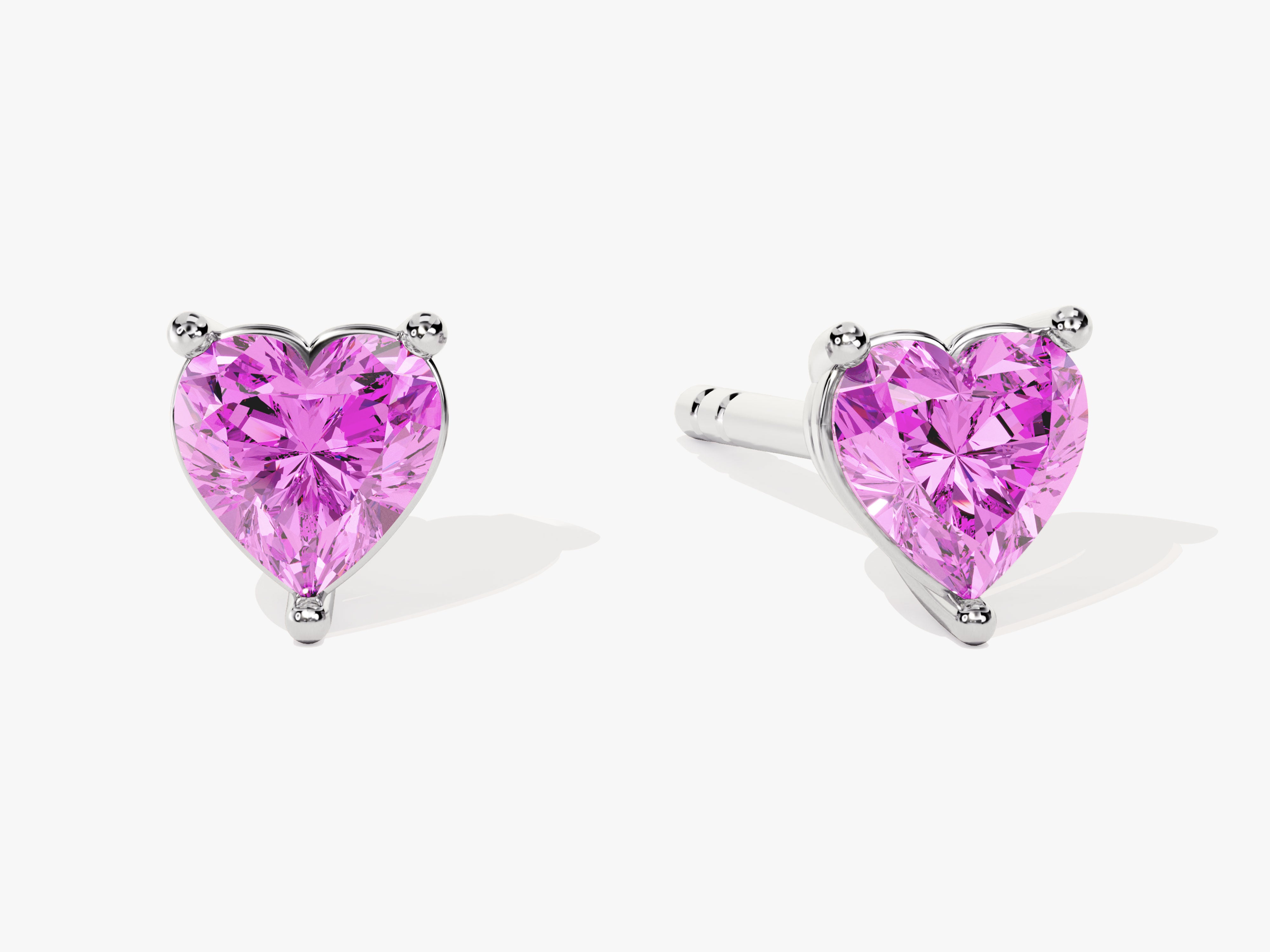 Heart Cut Pink Tourmaline Stud Earrings in 14k Solid Gold
