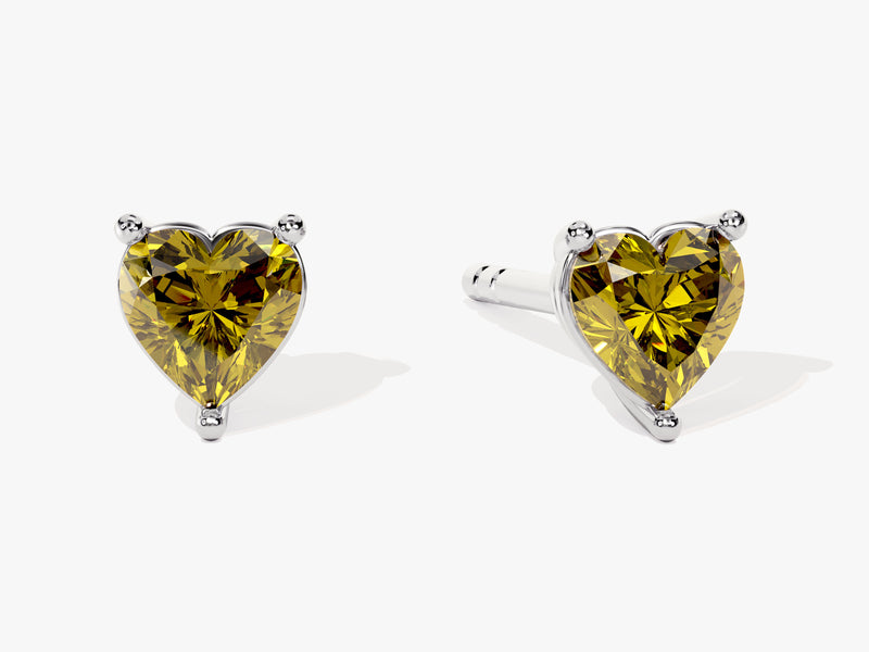 Heart Cut Peridot Stud Earrings in 14k Solid Gold