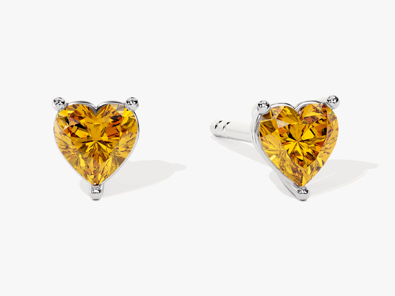 Heart Cut Citrine Stud Earrings in 14k Solid Gold