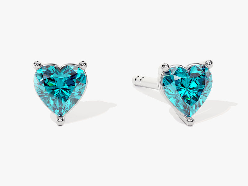 Heart Cut Blue Topaz Stud Earrings in 14k Solid Gold