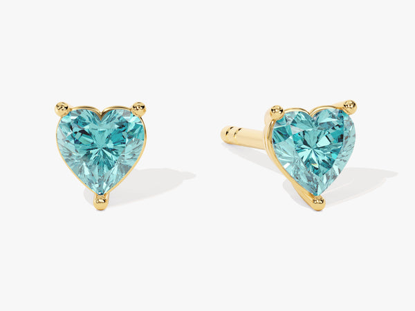Heart Cut Aquamarine Stud Earrings in 14k Solid Gold
