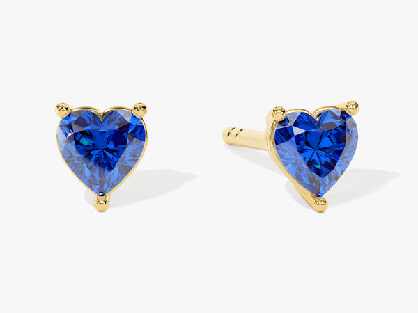 Heart Cut Sapphire Stud Earrings in 14k Solid Gold