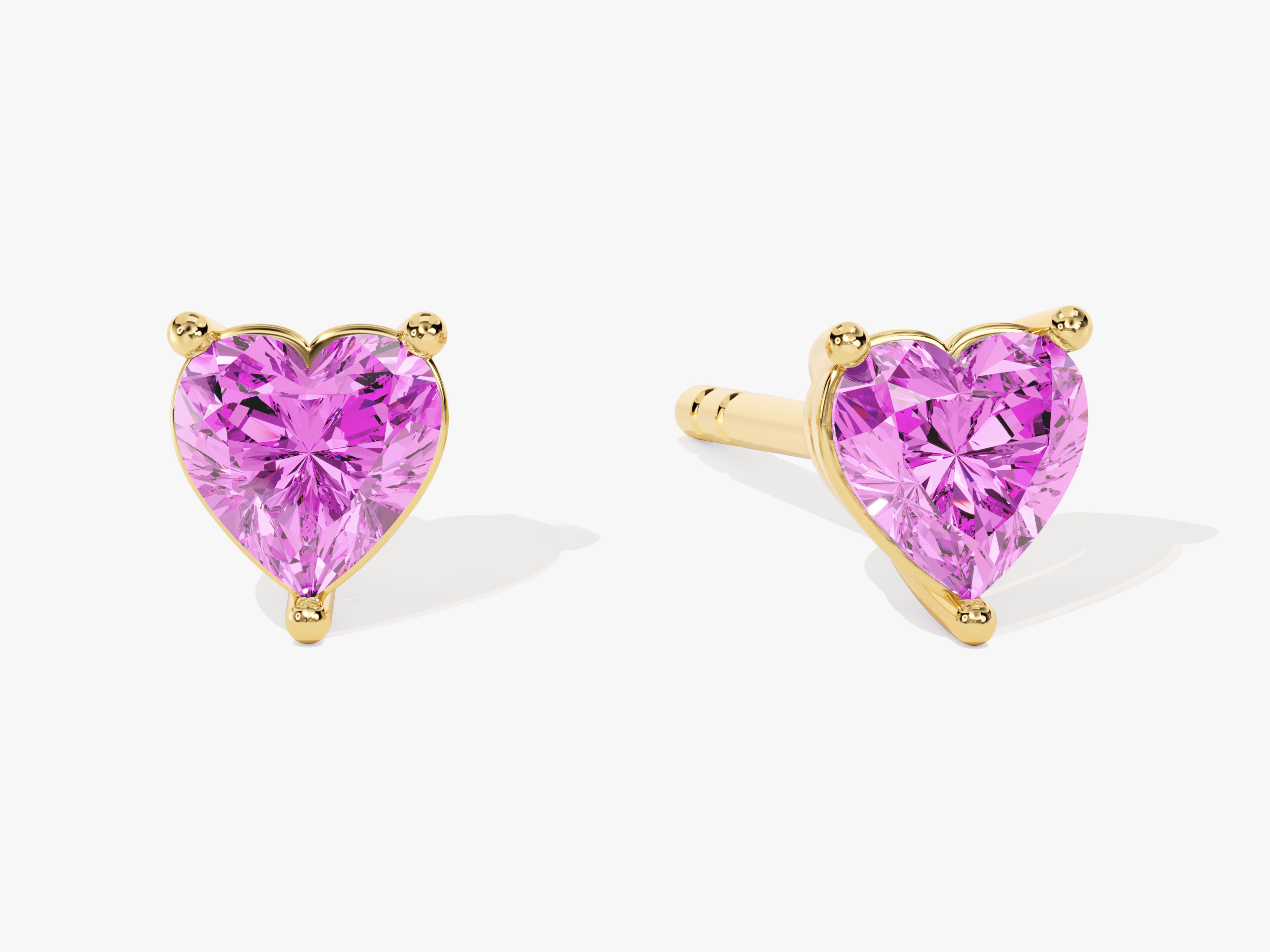 Heart Cut Pink Tourmaline Stud Earrings in 14k Solid Gold