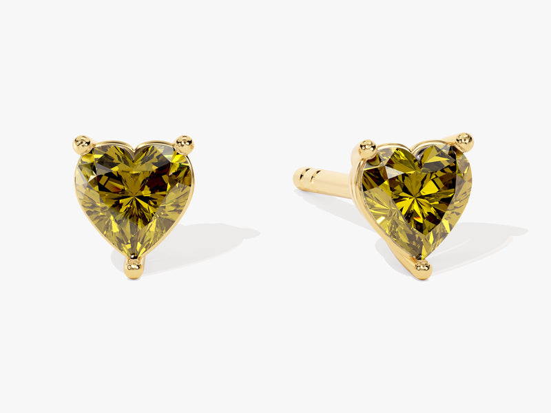 Heart Cut Peridot Stud Earrings in 14k Solid Gold