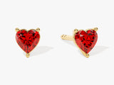 Heart Cut Garnet Stud Earrings in 14k Solid Gold