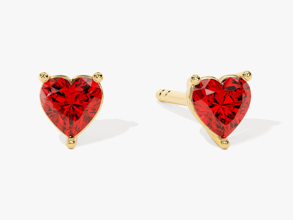 Heart Cut Garnet Stud Earrings - Gold Vermeil