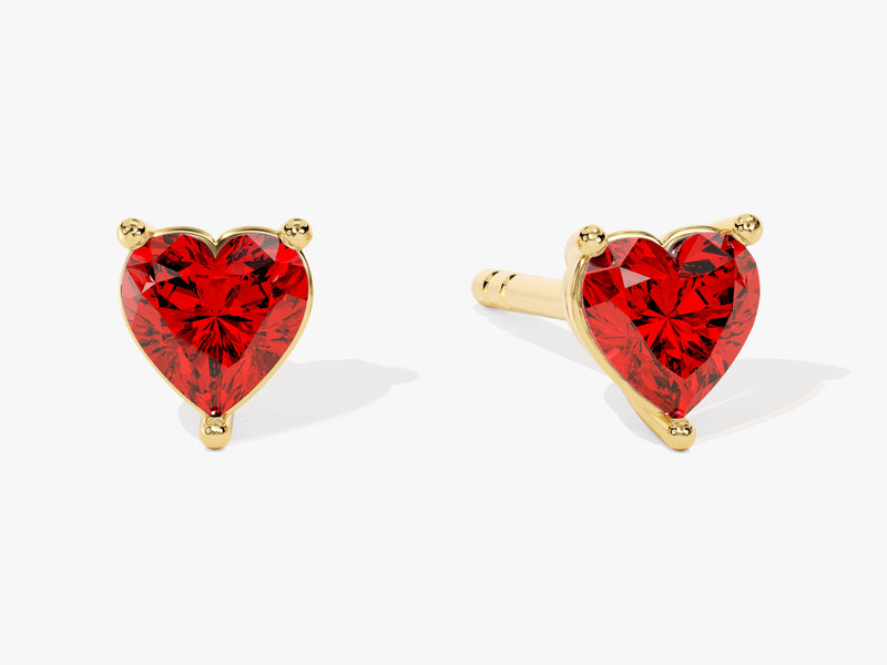 Heart Cut Garnet Stud Earrings in 14k Solid Gold