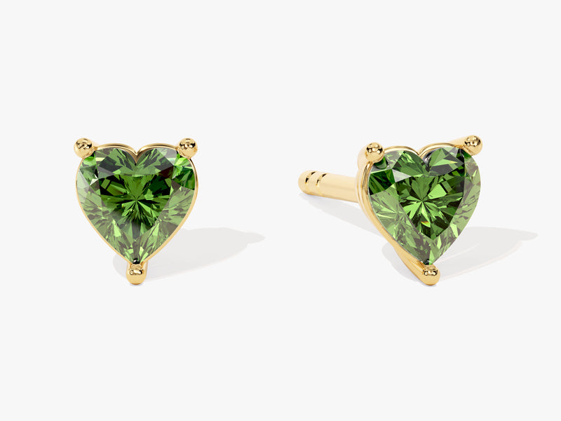 Heart Cut Emerald Stud Earrings in 14k Solid Gold