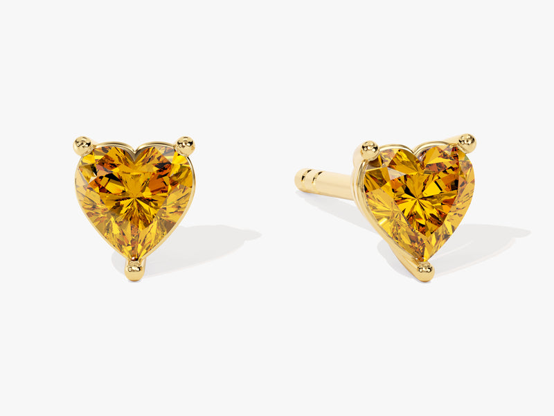 Heart Cut Citrine Stud Earrings in 14k Solid Gold