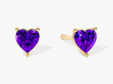 Heart Cut Amethyst Stud Earrings in 14k Solid Gold