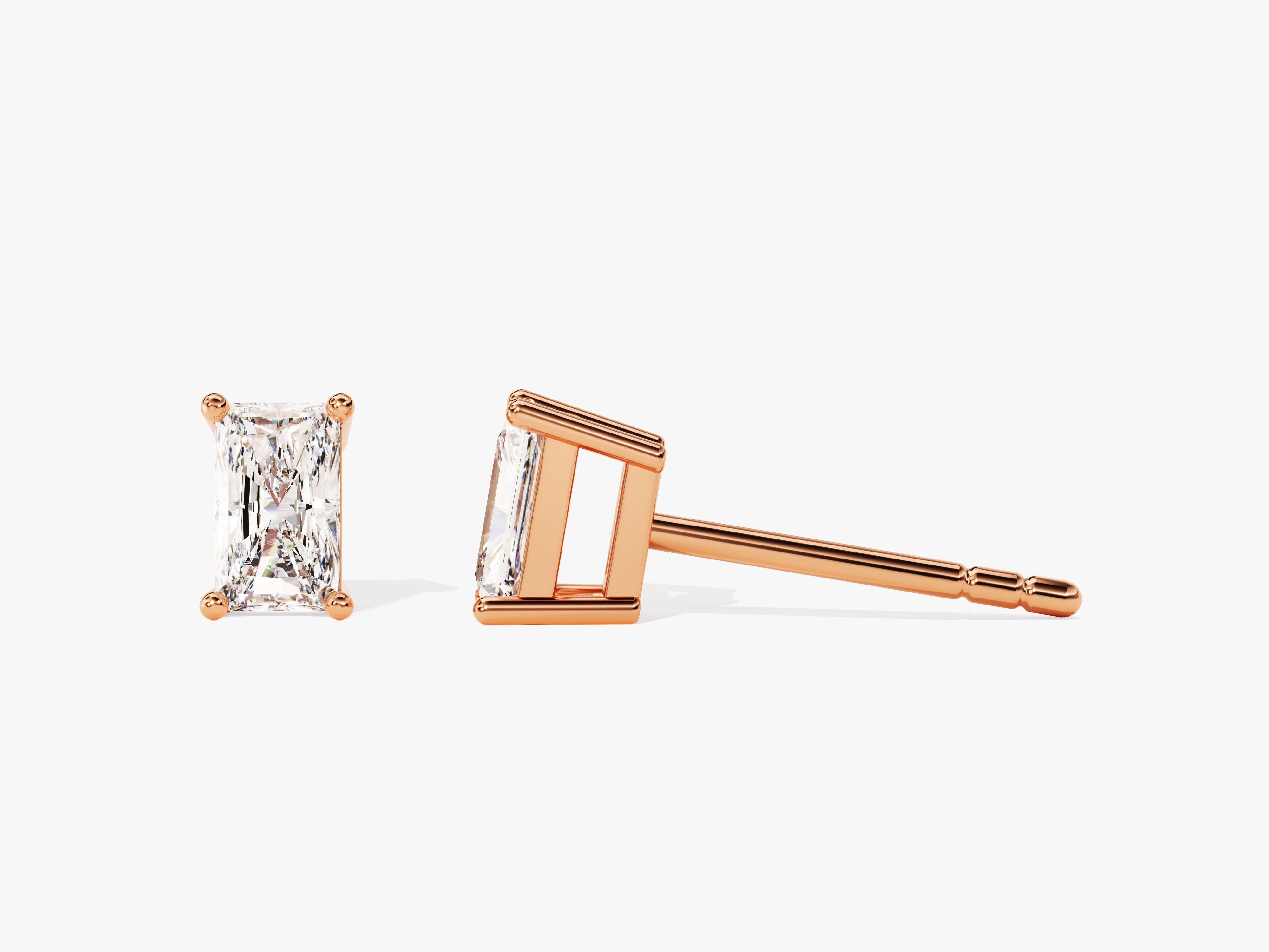 Radiant cut diamond stud earrings in rose gold setting