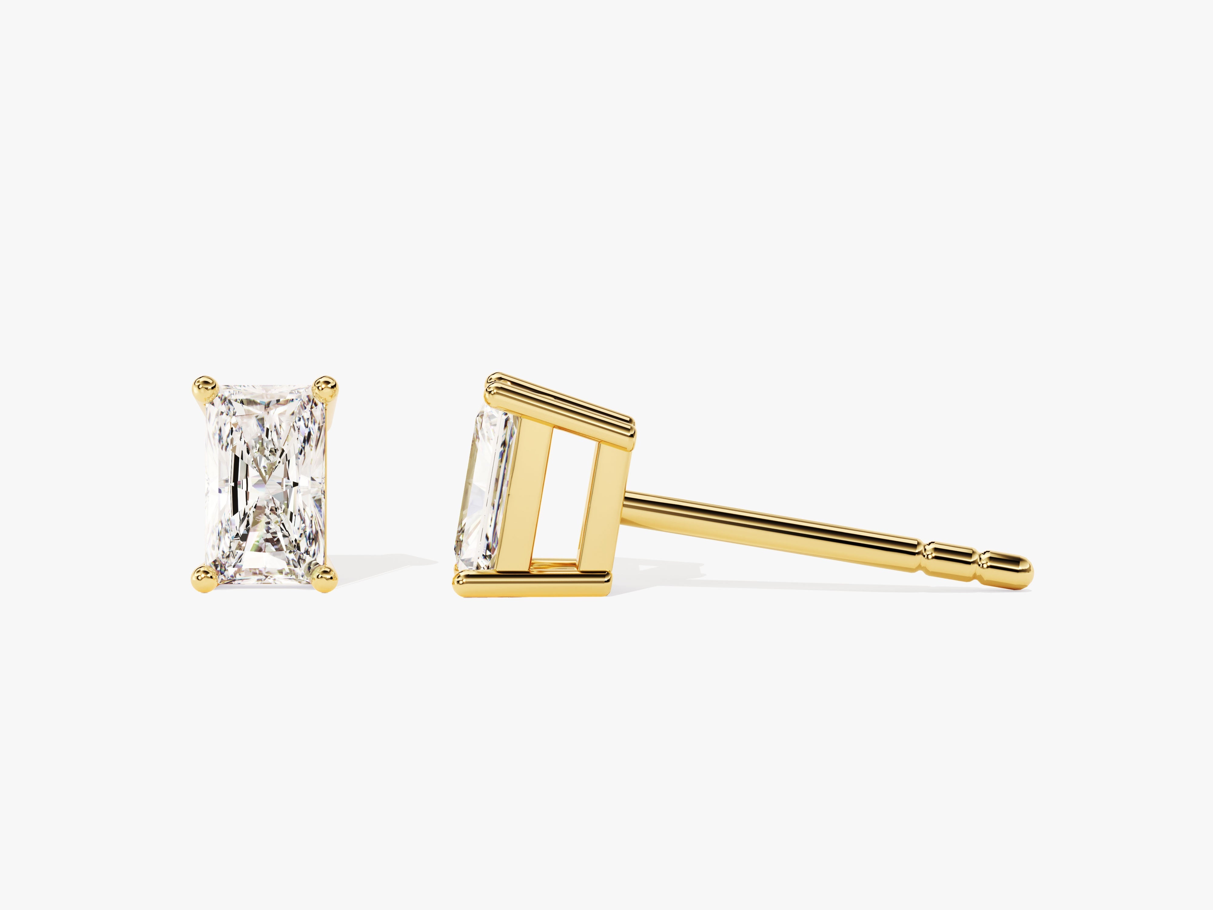 Gold radiant cut diamond stud earrings from jewelry firm