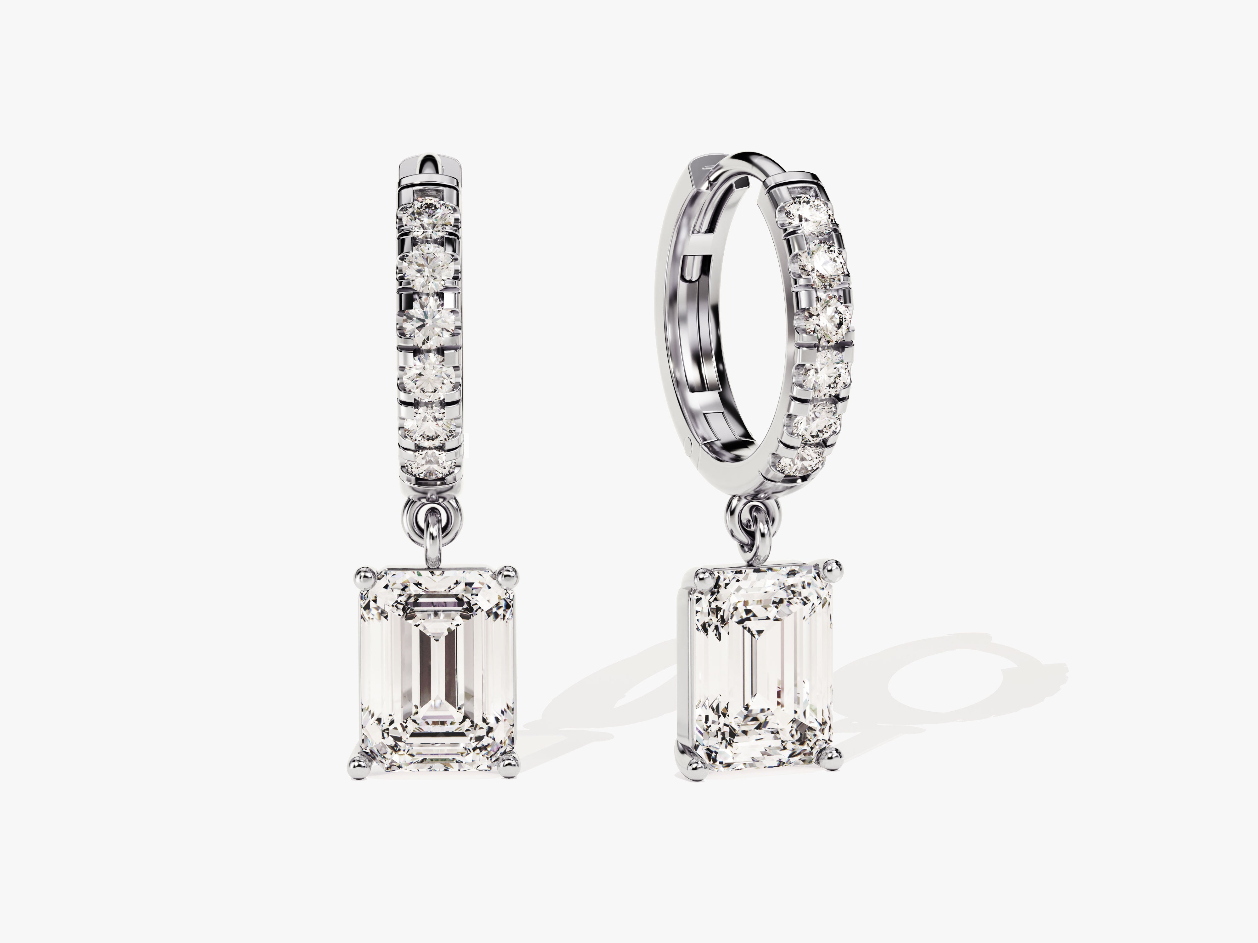 Diamond hoop earrings with emerald-cut drop, fine jewelry