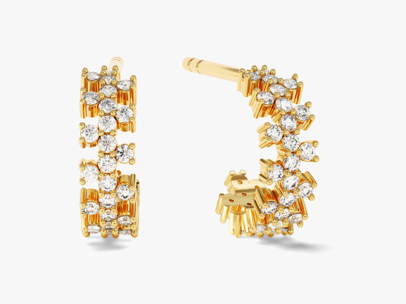 14k Solid Gold Chunky Diamond Hoop Earrings