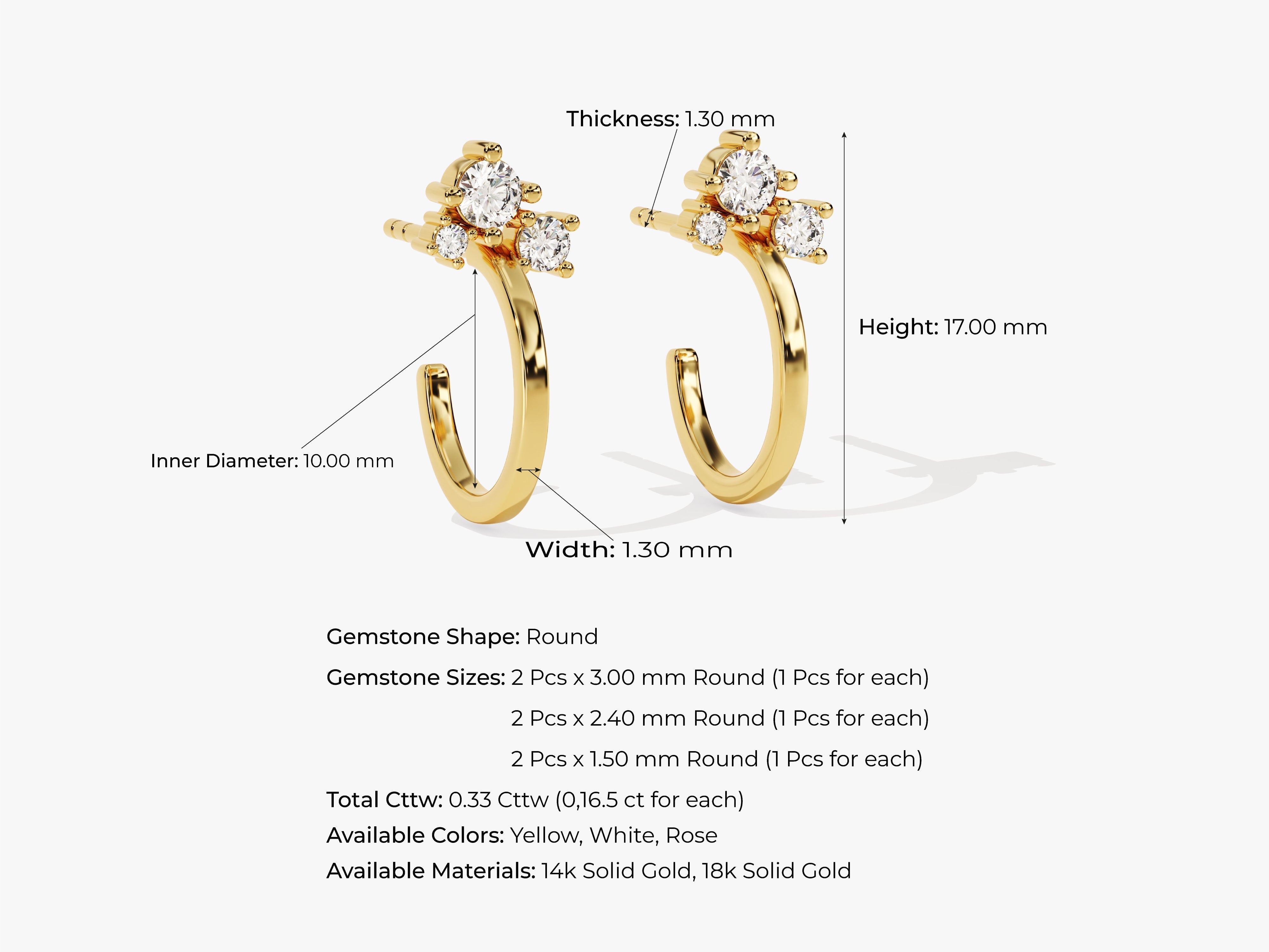 Gold diamond hoop earrings, 14k solid gold jewelry