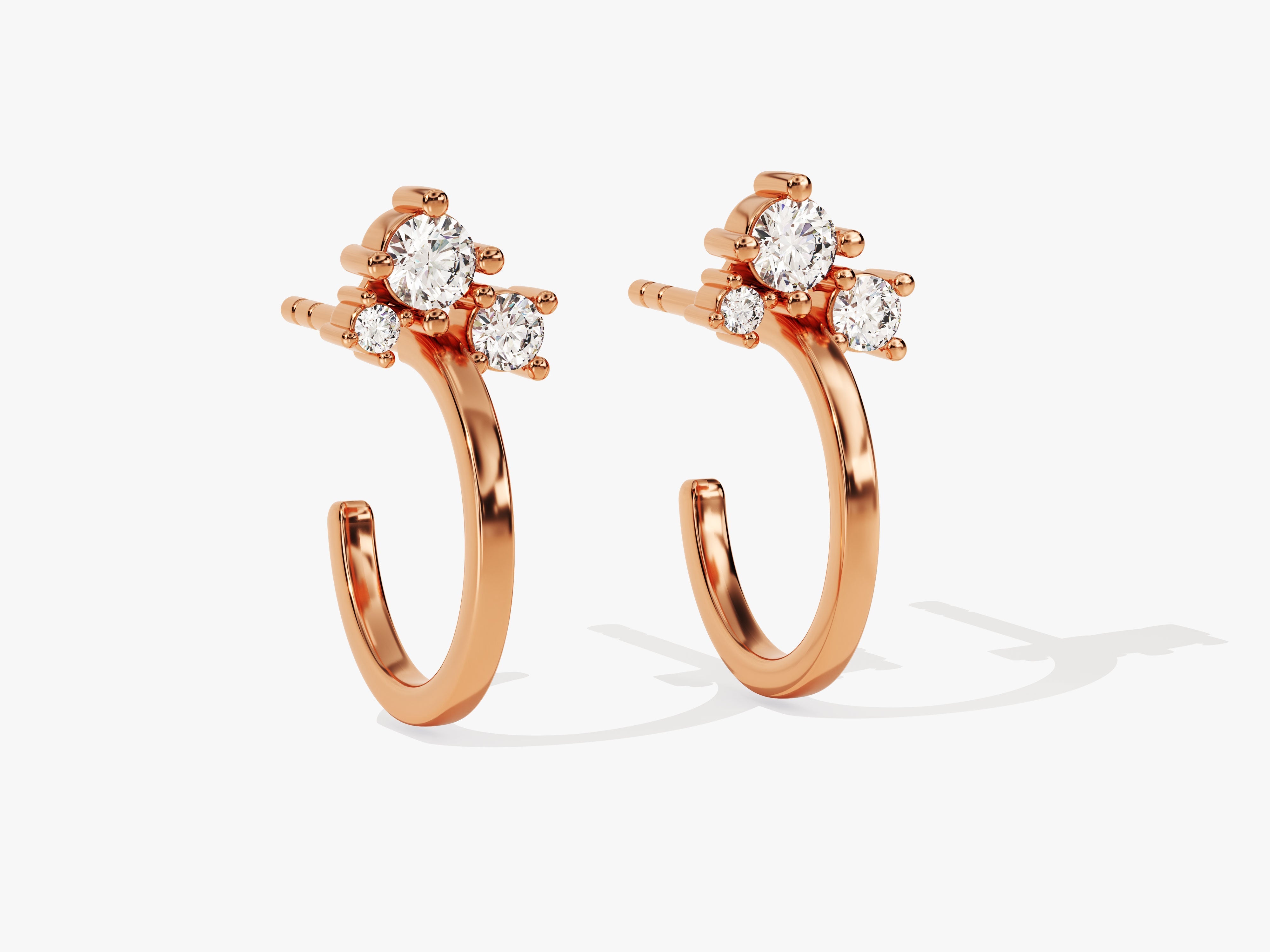 Rose gold diamond cluster hoop earrings for women