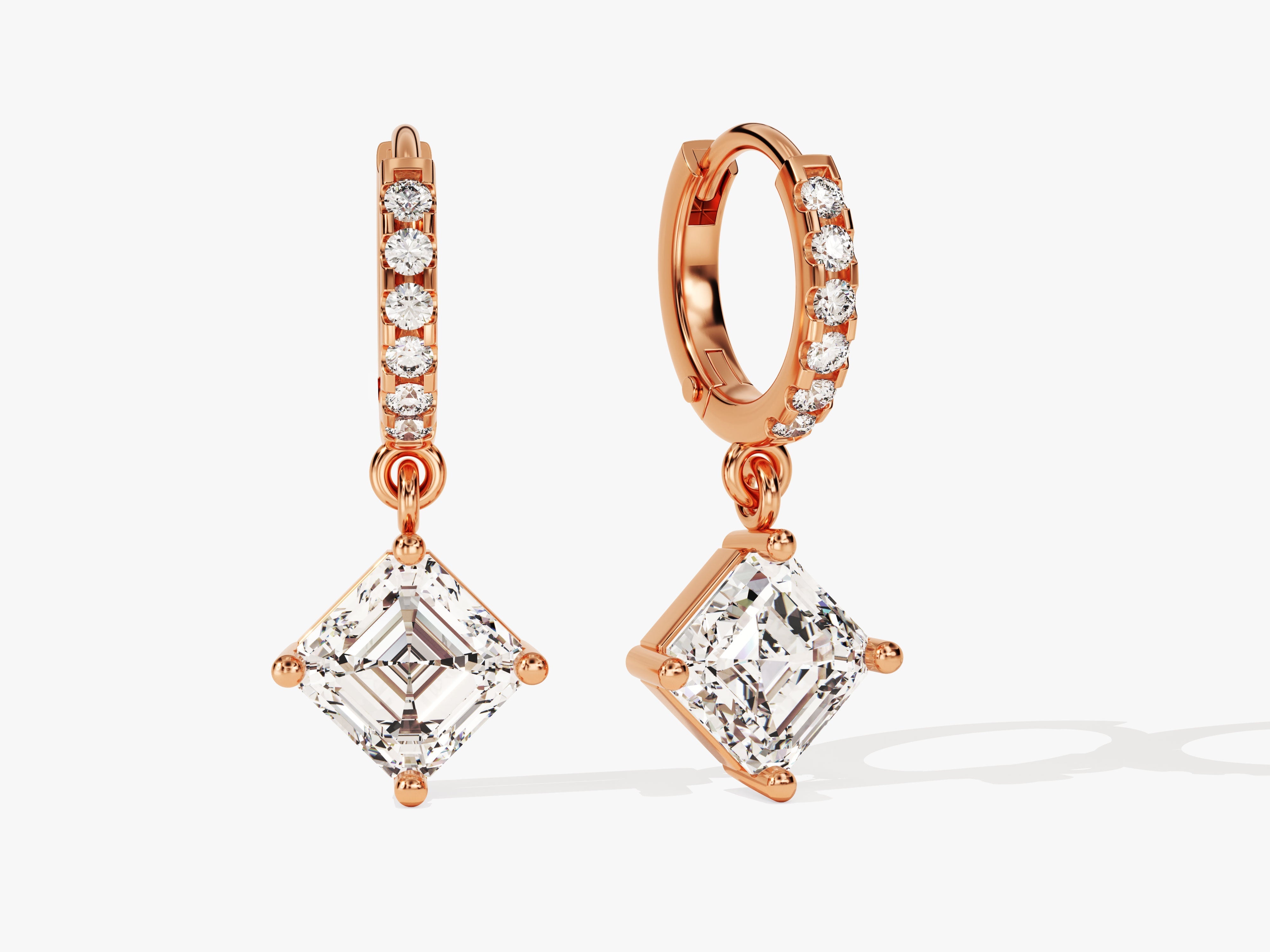 Rose gold diamond earrings with square-cut gemstones