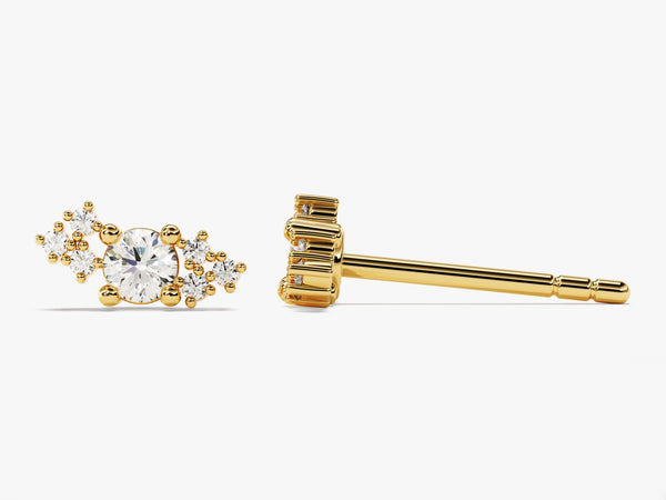 14k Solid Gold Diamond Cluster Tiny Stud Earrings