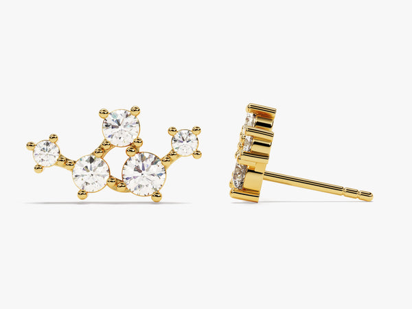 14k Solid Gold Diamond Constellation Stud Earrings