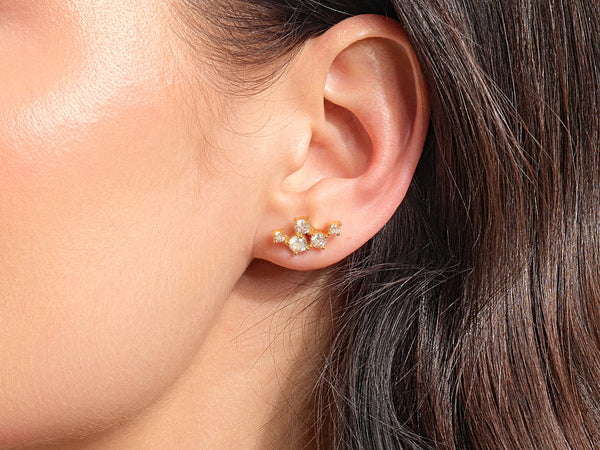 14k Solid Gold Diamond Constellation Stud Earrings