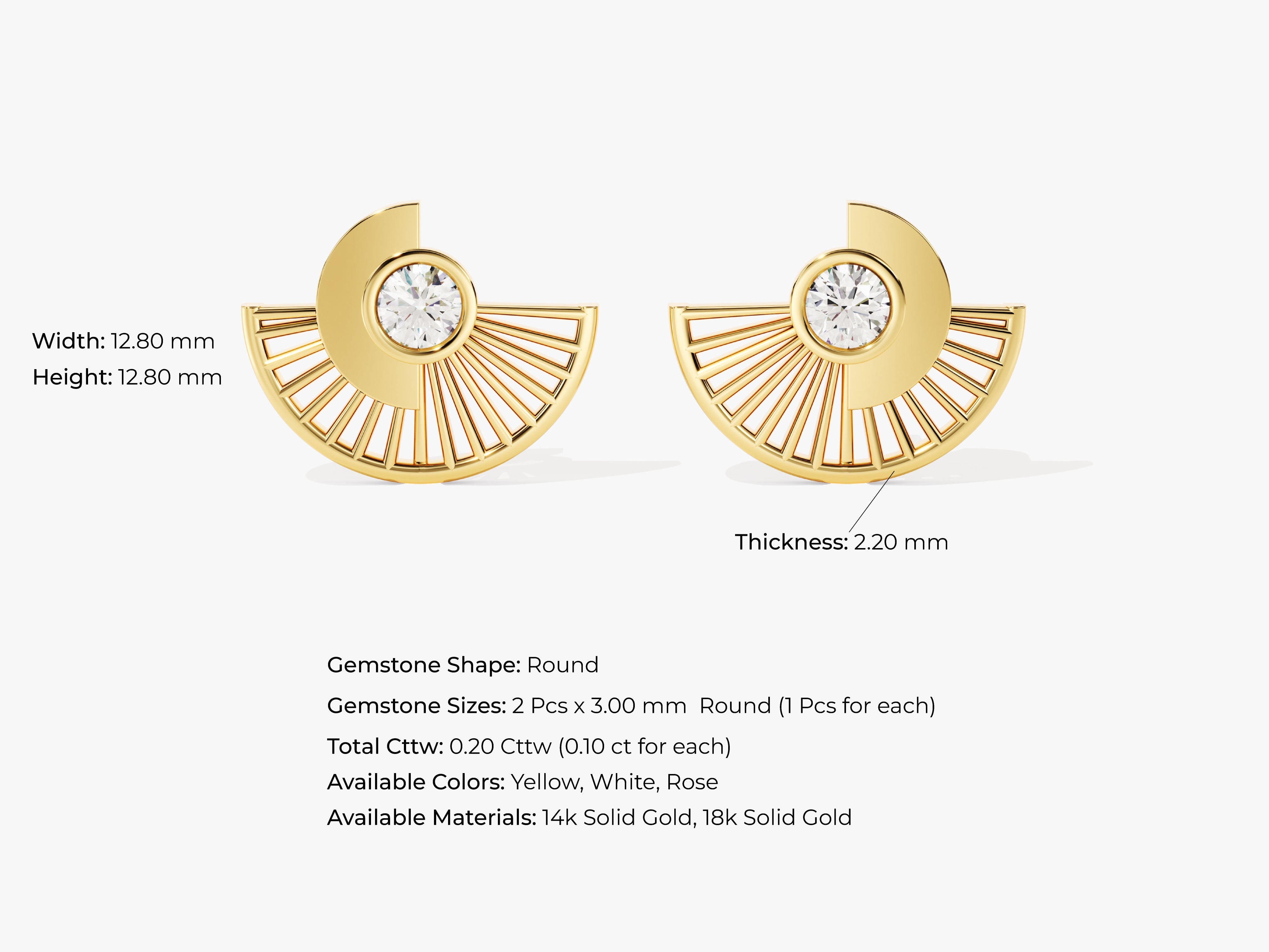 Gold fan earrings with diamond gemstone, jewelry for women