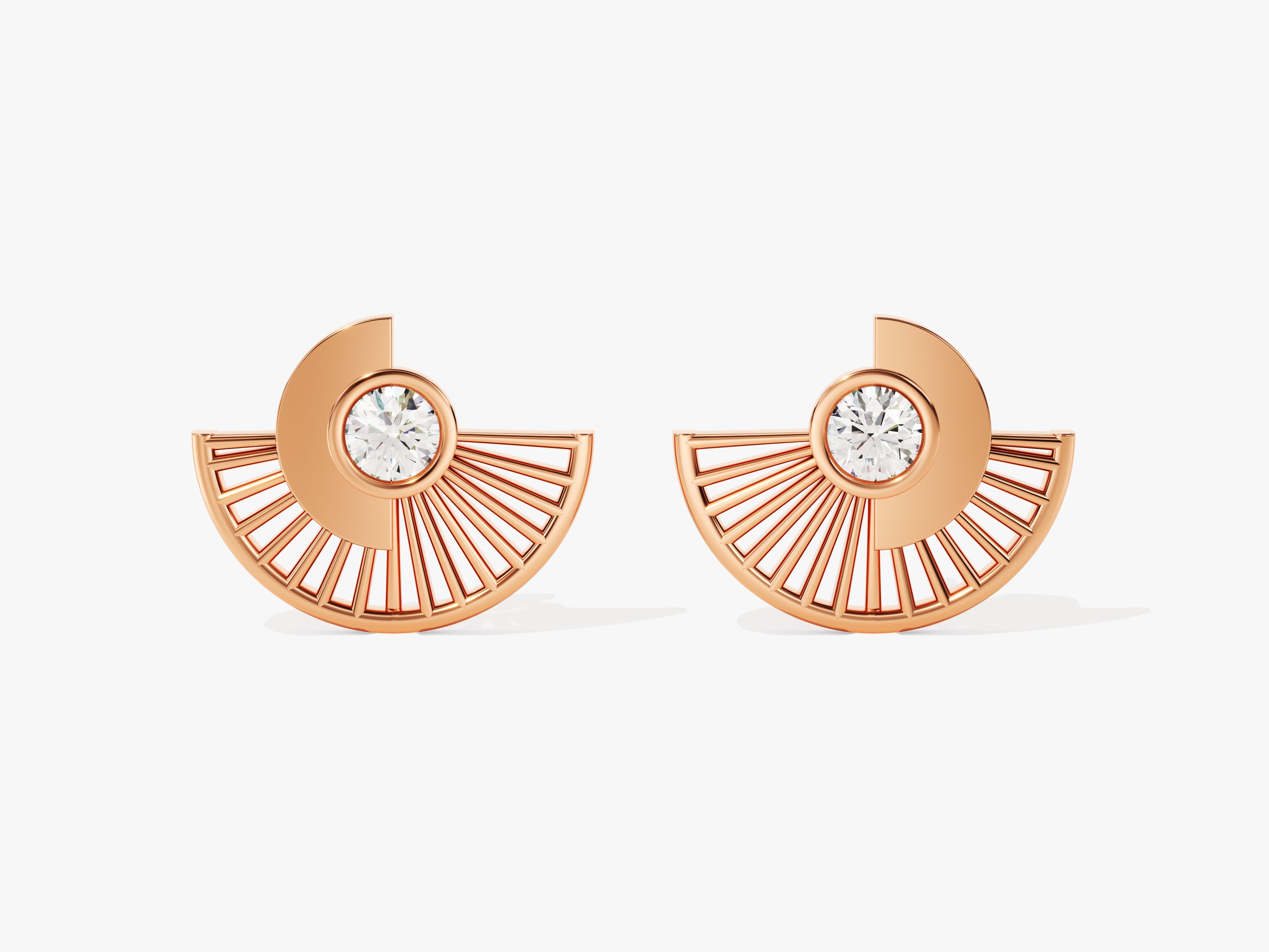 Rose gold fan earrings with diamonds, jewelry for women