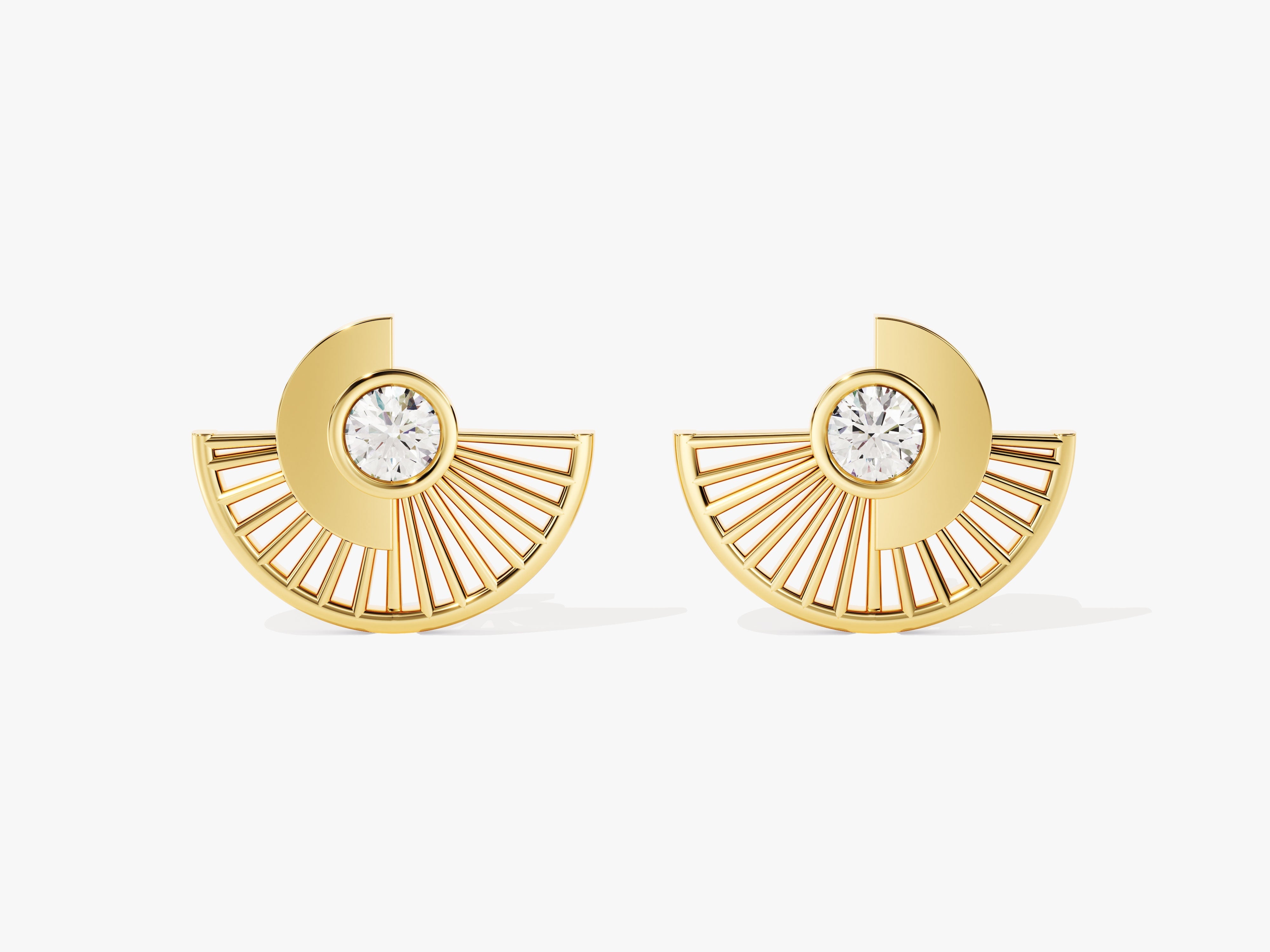 Gold fan earrings with diamonds, luxury jewelry for women