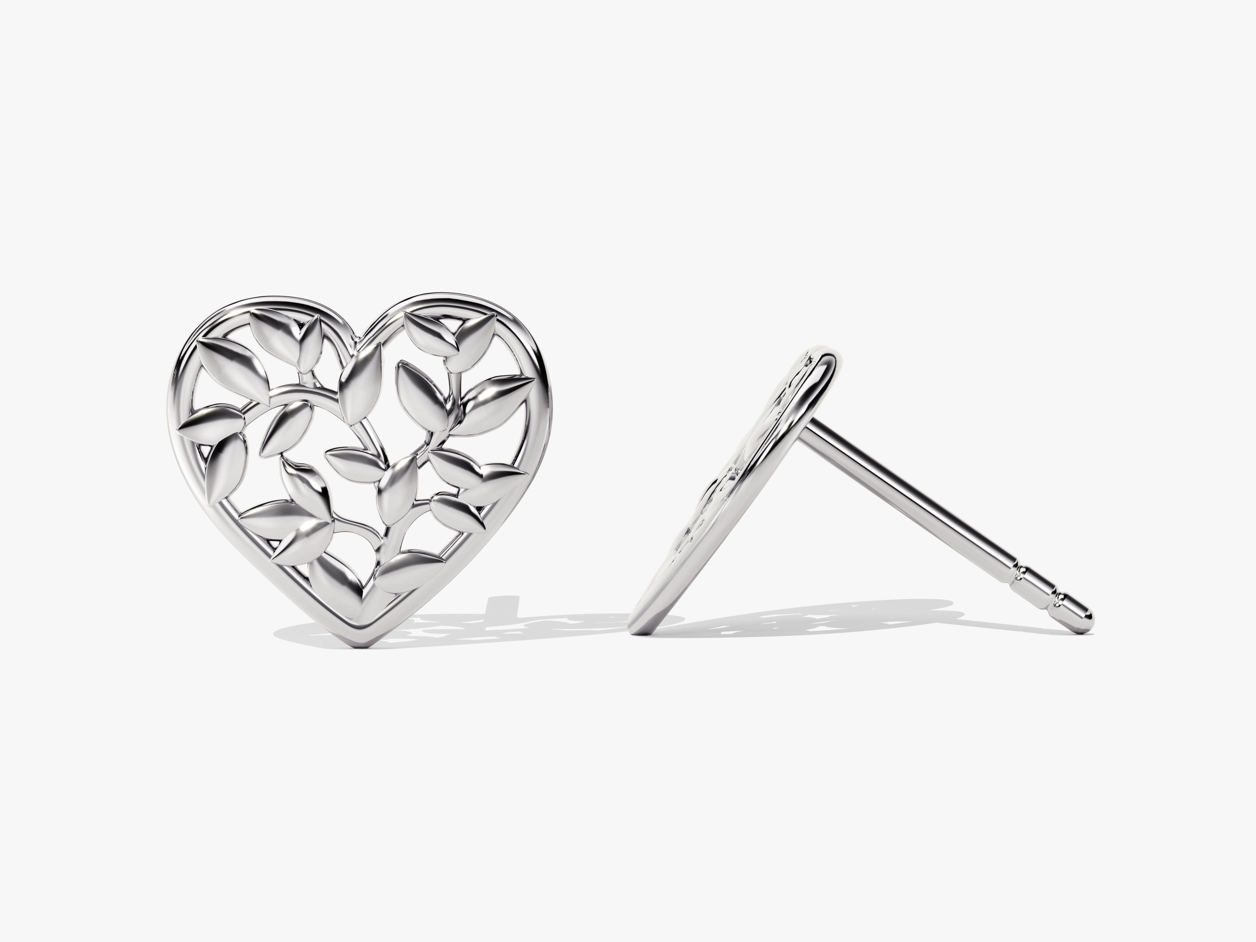Silver heart leaf stud earrings from jewelry company