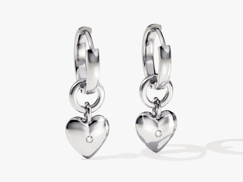 14k Gold Heart Drop Earrings with Diamond