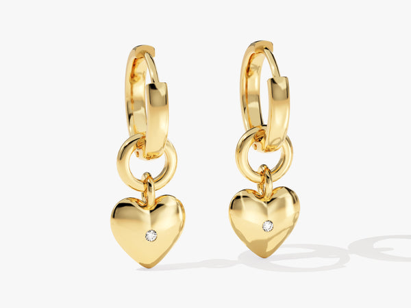 14k Gold Heart Drop Earrings with Diamond