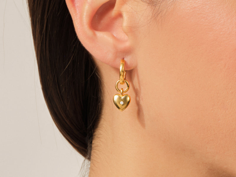 14k Gold Heart Drop Earrings with Diamond