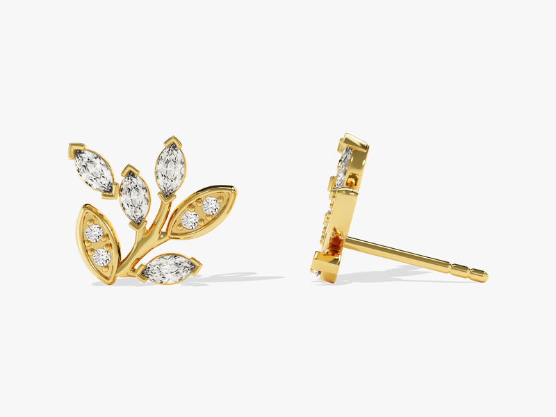 14k Gold Diamond Leaf Studs