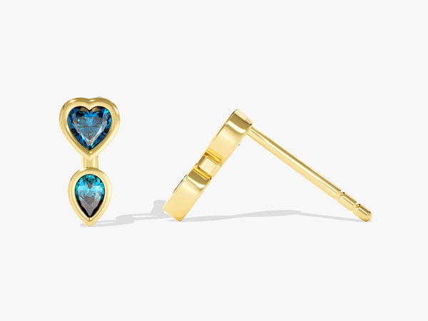 Bezel Heart and Pear Birthstone Earrings - Gold Vermeil