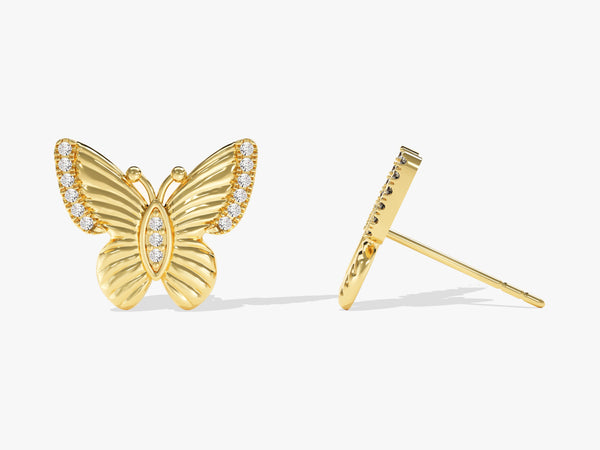 14k Gold Butterfly Diamond Studs