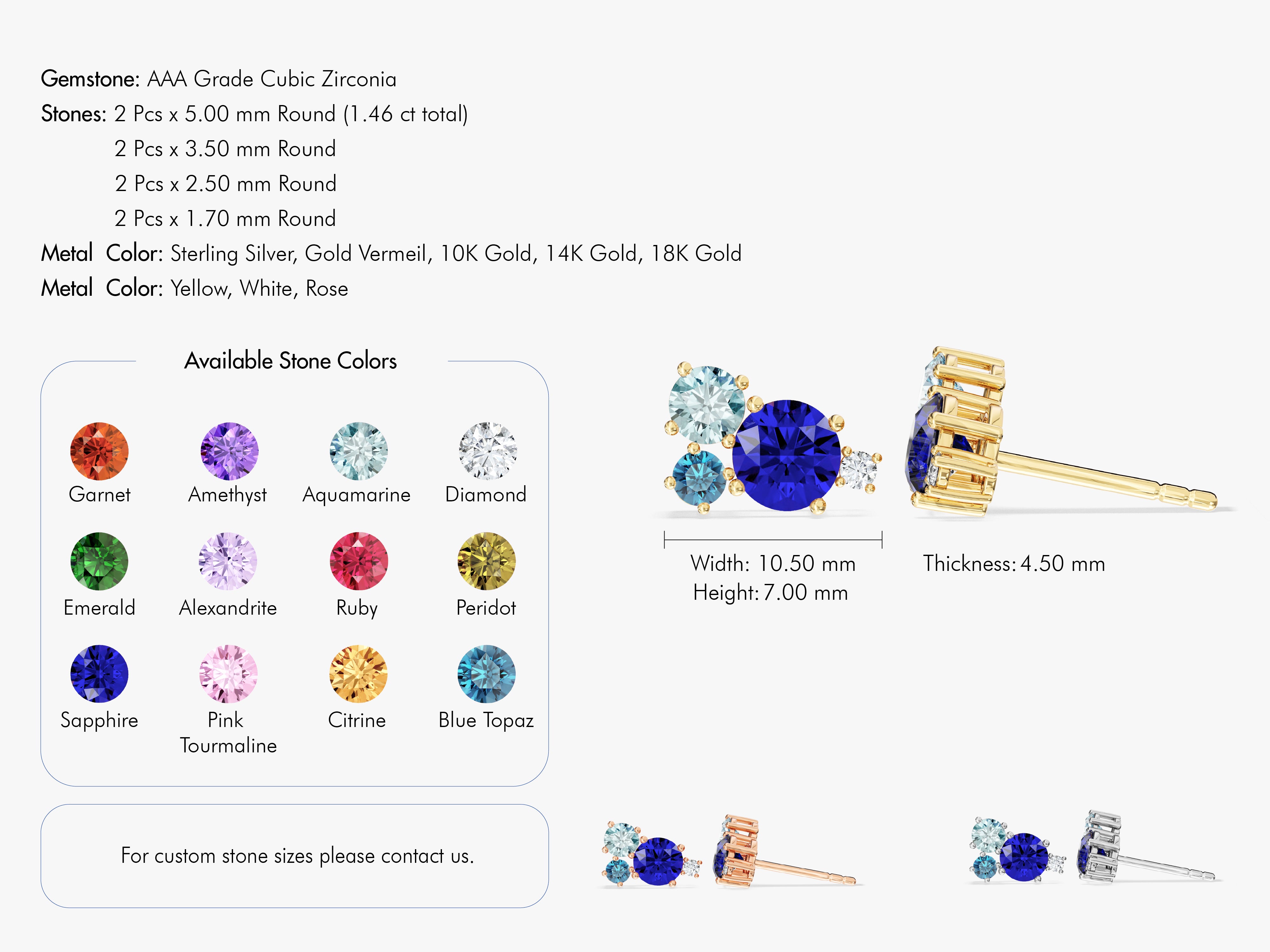 Gemstone cluster earrings with cubic zirconia and available stone colors