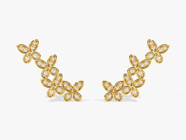 14k Gold Diamond Butterflies Earrings