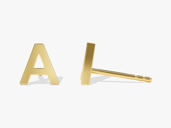 14k Solid Gold Tiny Initial Stud Earrings